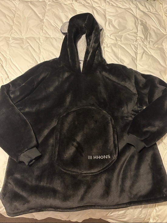 Tops - Black Plush Hoodie with Front Pocket and playful ears on hood